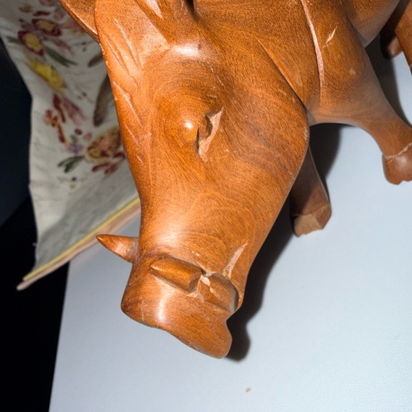 Hand Carved Warthog Wild Boar Pig Vintage Wood Figurine Carving Kenya Razorbacks - Picture 6 of 12